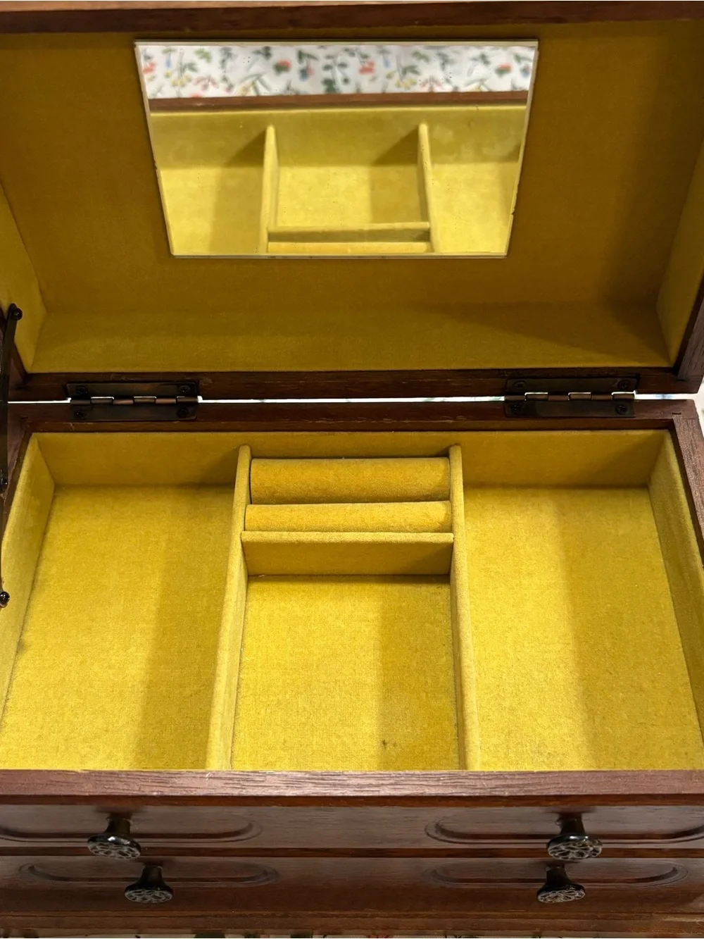 Wood Jewelry Box with Yellow Velvet Lining
